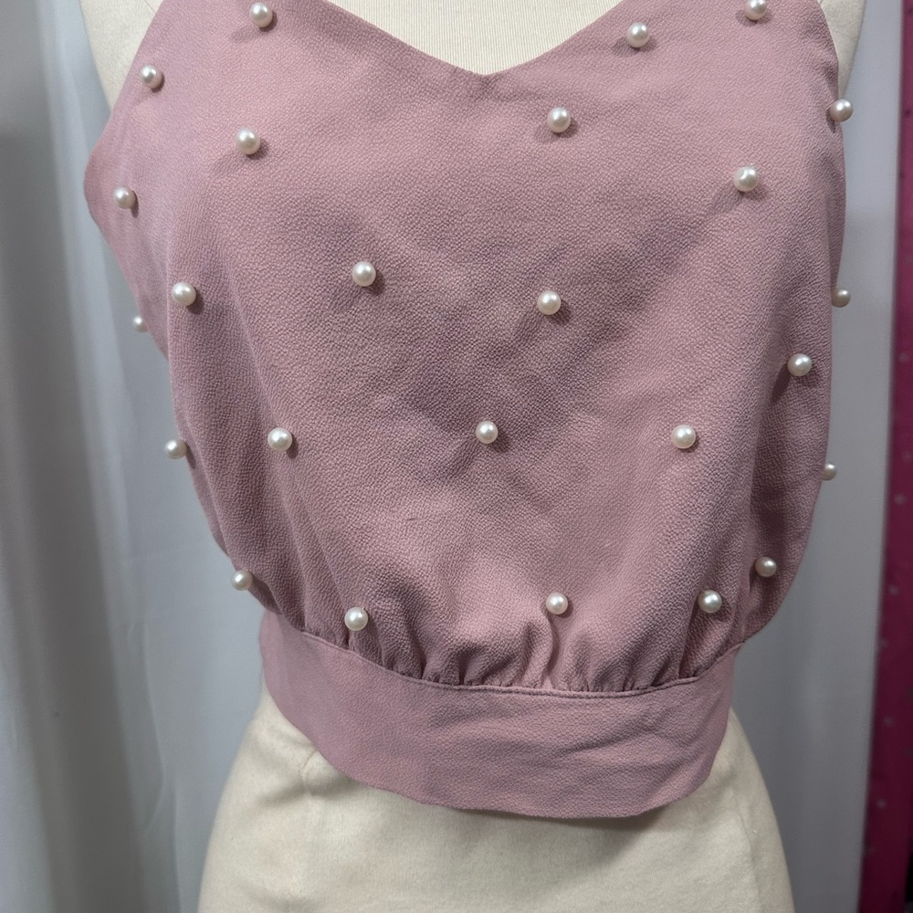 Elegant Pink Pearl-Embellished Women's Top